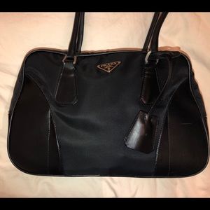 Prada black leather/nylon handbag